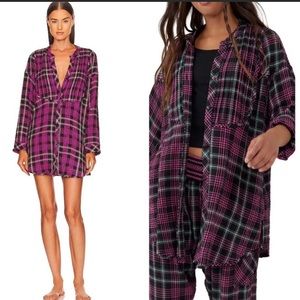 Free People NWT black plaid nightshirt sz XS $88!!